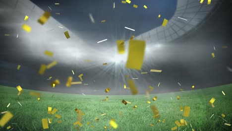 Animation-of-gold-confetti-falling-over-sports-stadium