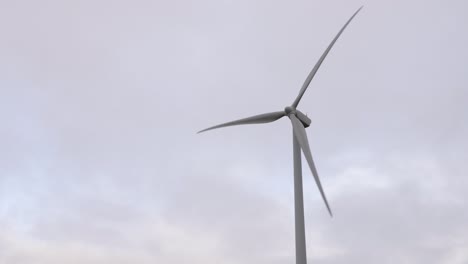 solo wind turbine rotating in front of overcast sky generating renewable electricity