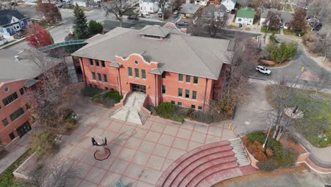 loveland municipal building on the courtyard side drone 4k