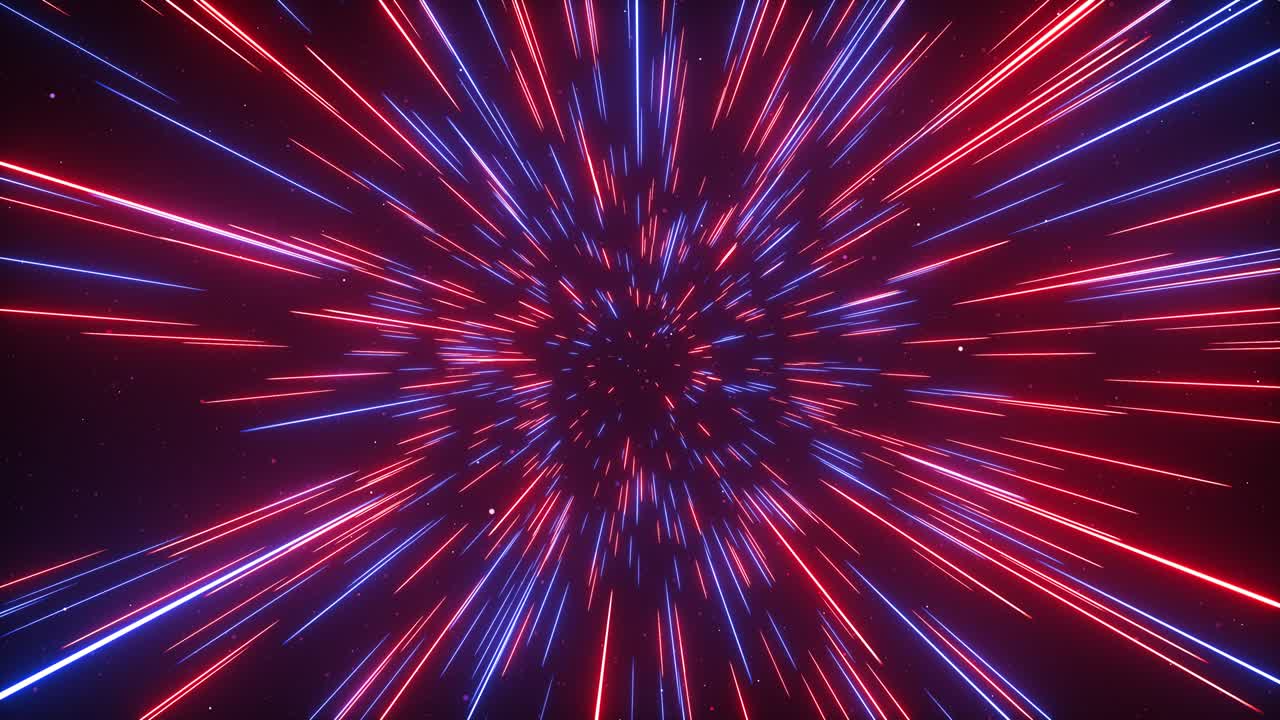 fondo cósmico creativo abstracto. hiper salto a otra galaxia. velocidad de la luz, rayos brillantes de neón en movimiento. hermosos fuegos artificiales, explosión colorida, big bang. moviéndose a través de las estrellas. bucle sin costuras