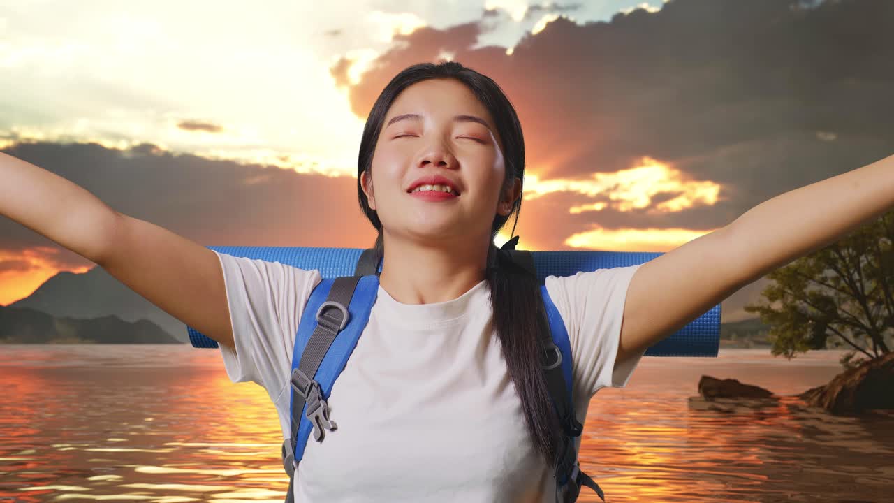 해가 지는 행복한 여행자