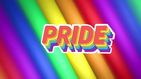 animation of pride text over rainbow stripes and colours moving on seamless loop