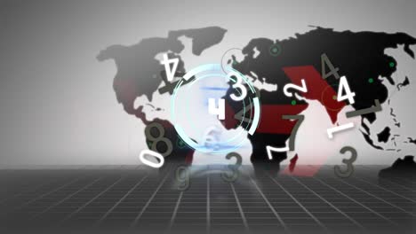 animación del mapa del mundo y escaneo de alcance sobre fondo blanco