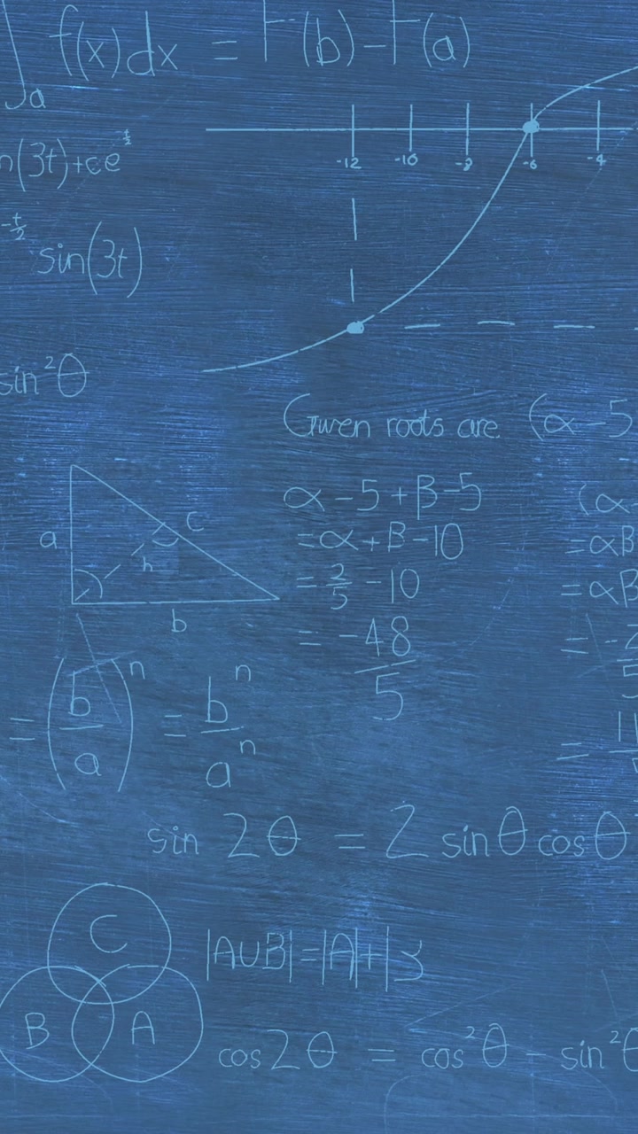 Animazione di elaborazione dati matematici su sfondo blu