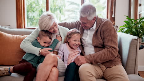 happy, love and children hugging grandparents