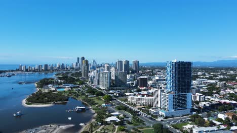 modern towering high-rises built on the foreshore of a popular coastal city town