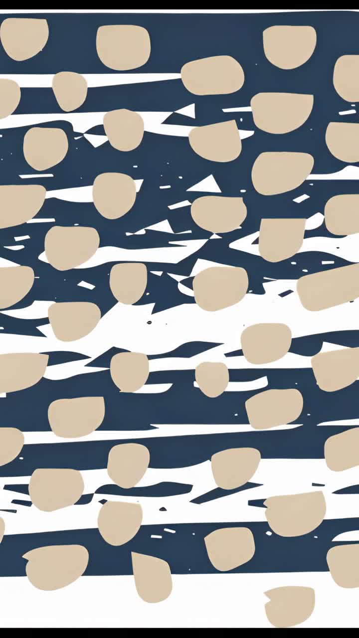Vertical video: Abstract pattern holding steady on canvas, with navy bands and beige spots