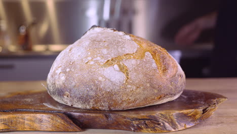 loaf of sourdough bread in the kitchen