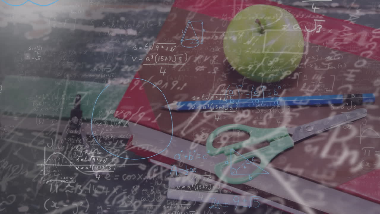 animación del procesamiento de datos matemáticos sobre el escritorio del estudiante