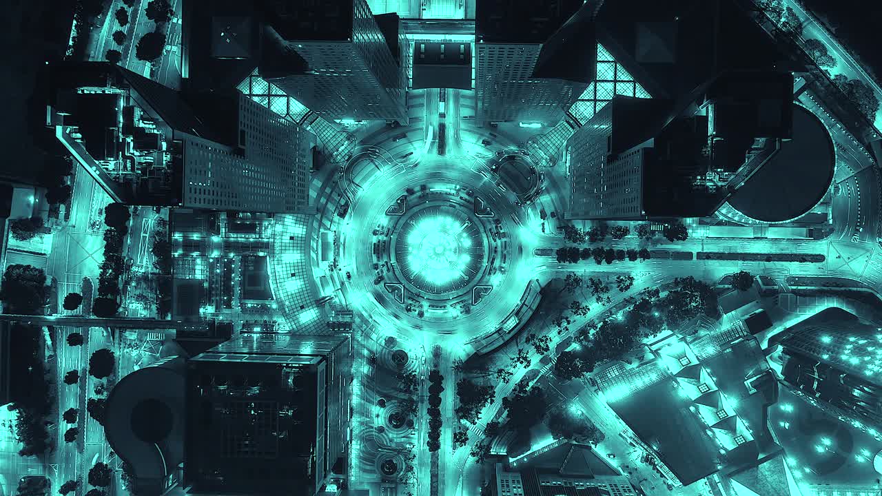 Top view Time lapse of the Fountain and Traffic in the Circle at night at Singapore