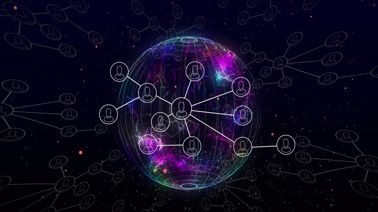 animación de la red de conexiones con los iconos de la gente en todo el mundo