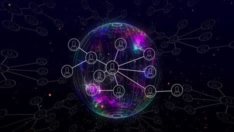animación de la red de conexiones con los iconos de la gente en todo el mundo
