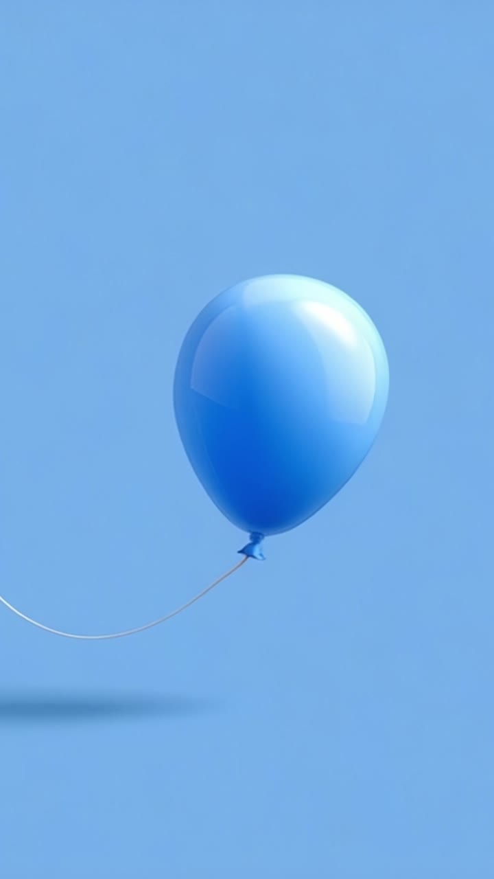 Un sereno palloncino blu che fluttua con grazia contro uno sfondo blu tenue, catturando l'essenza della gioia e della libertà in un momento giocoso e spensierato.