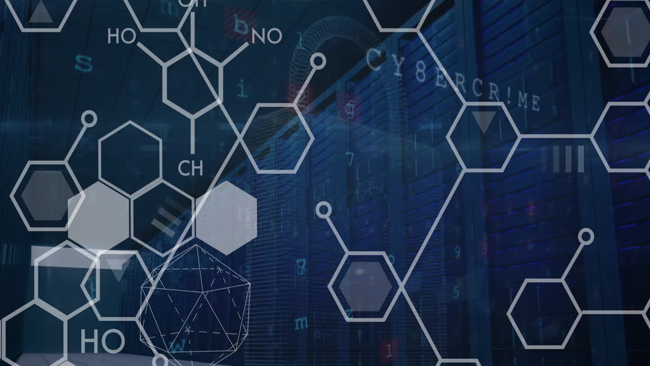 컴퓨터 서버를 통해 과학 데이터 처리의 애니메이션