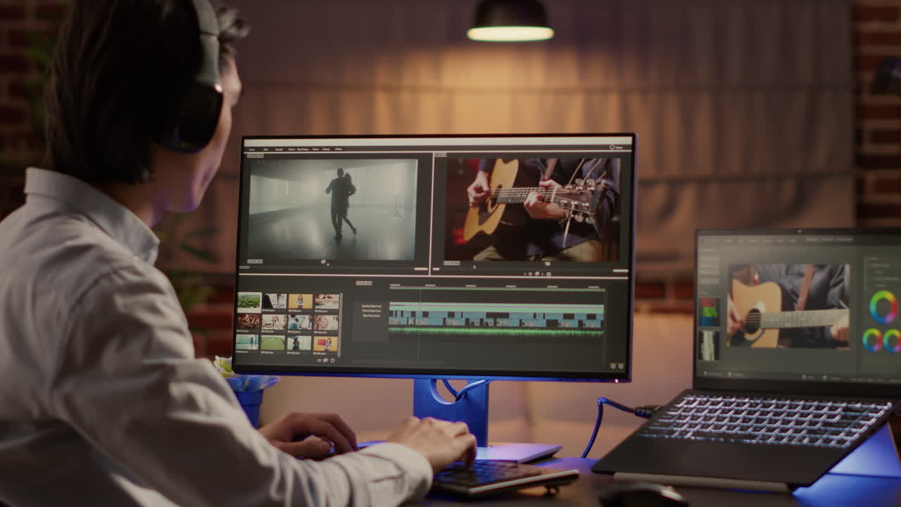 Video editor working on computer