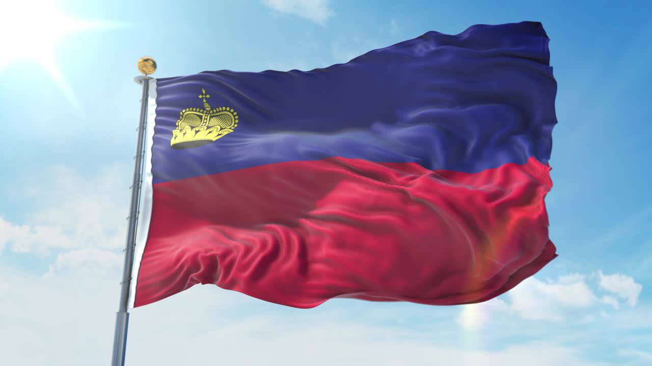 푸른 하늘을 배경으로 바람에 흔들리는 리히텐슈타인 발, 국가 테마, 국제 개념, 3d 렌더링