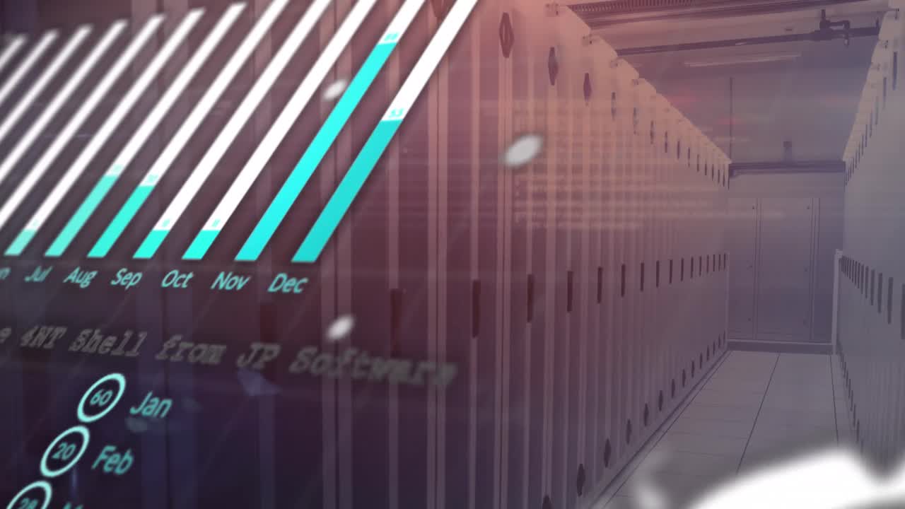 animación del procesamiento de datos a través de servidores informáticos