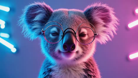 cute koala wearing glasses in neon lights