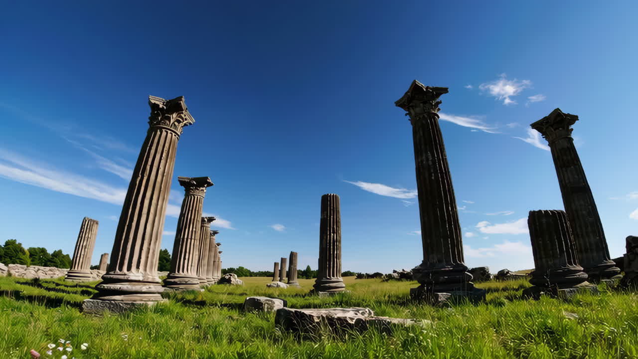 Ancient Ruins in a Field Under a Clear Sky