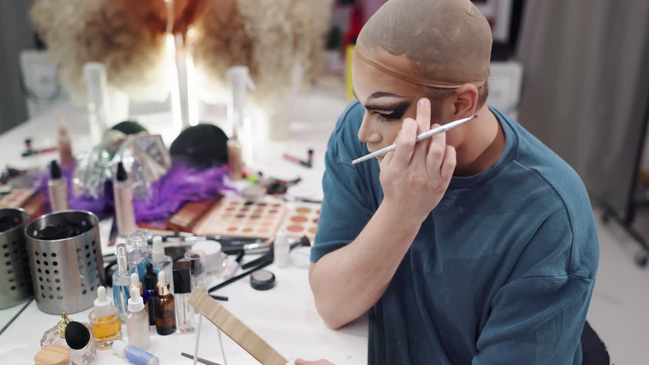 Drag Queen Applying Makeup
