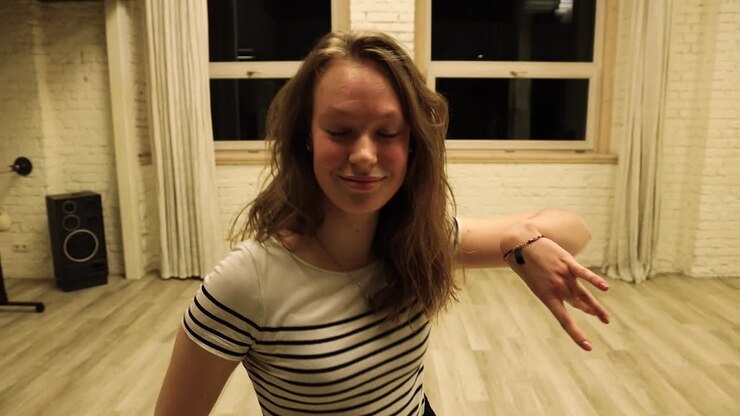 Slow motion talented teenage female dancer dancing