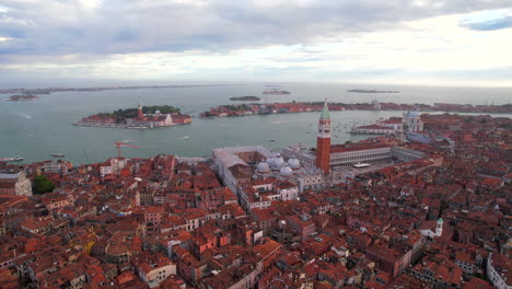 venetian campanile tower and san marcos touristic area. aerial dolly out