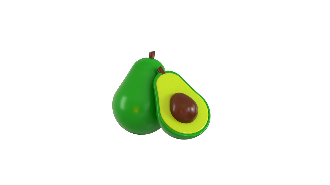Rendering 3D di un avocado e mezzo avocado isolati su sfondo bianco