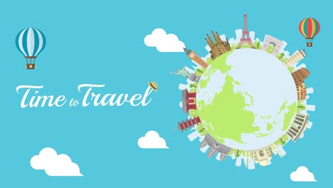 travel, vacation, sightseeing animation banner (4k) . world heritage and world famous buildings.