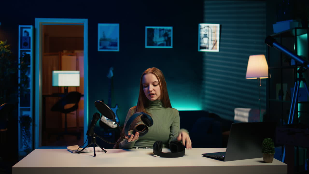 influencer de la generación z en películas de estudio en casa videoclips de comparación de auriculares