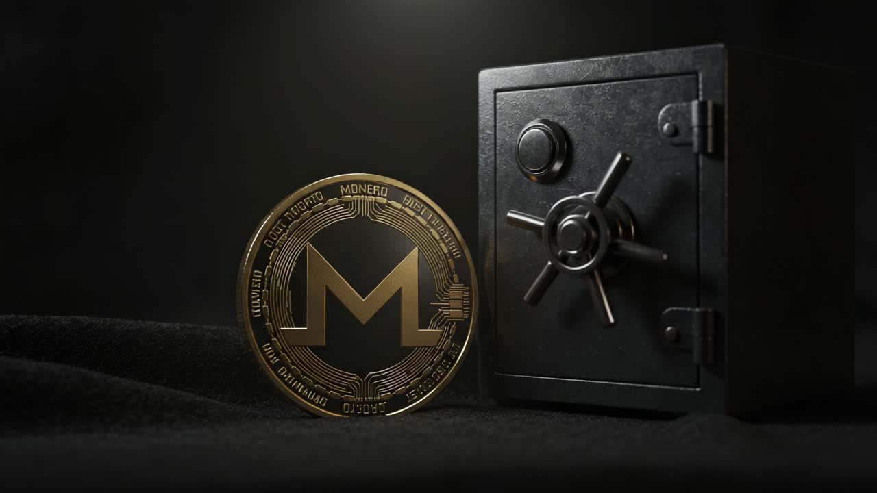 A Glimpse into the World of Cryptocurrency: A Stunning Presentation of a Golden Coin and a Secure Safe in an Artistic Setting