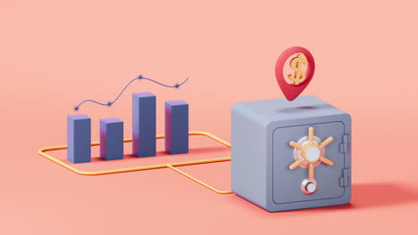 bar graph with growth trend, 3d rendering.