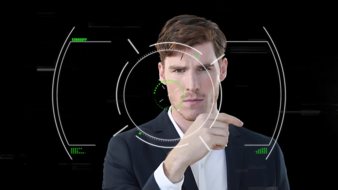 animación del procesamiento de datos sobre el pensamiento del empresario caucásico