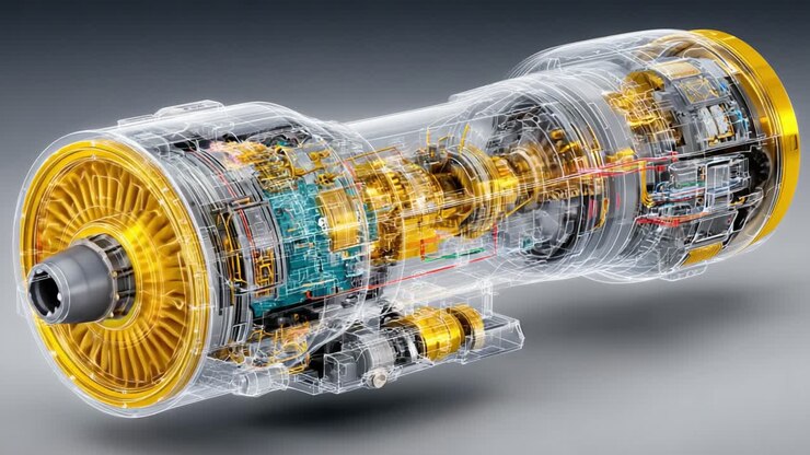Detailed Illustrated Visualization of a Cutting-Edge Turbine Engine, Showcasing Its Complex Internal Components and Innovative Engineering for Enhanced Performance and Efficiency