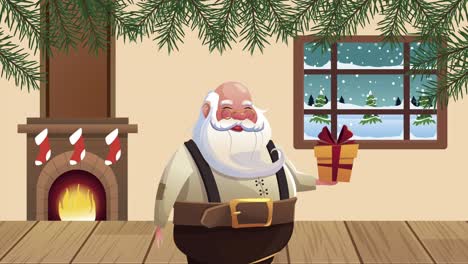 animación de feliz navidad con papá noel y la chimenea