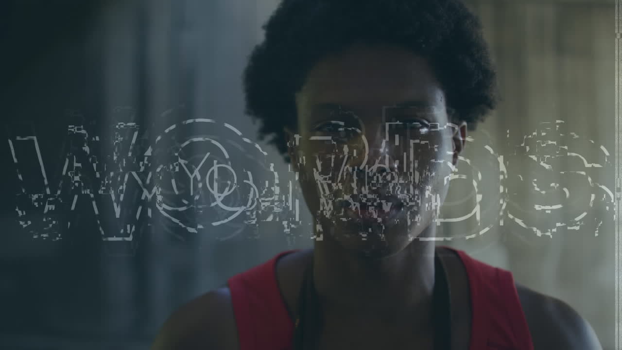 Animation of you win text and interference over biracial sportsman