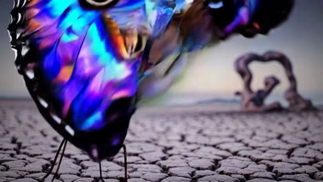 A Majestic Iridescent Butterfly in a Dried-Out Landscape