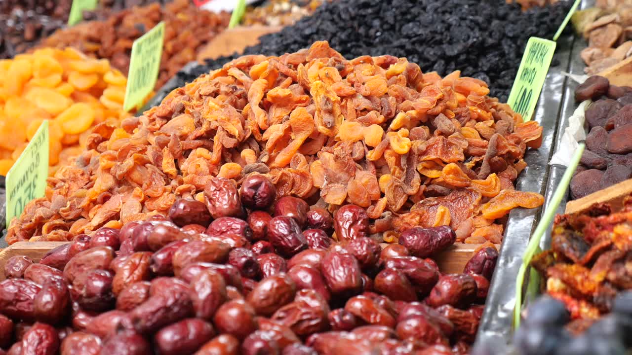 Selection of Dried Fruits at a Market