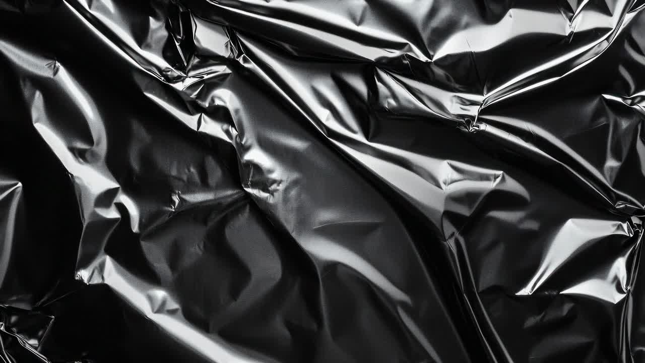 Abstract video of crumpled black foil, shot from above