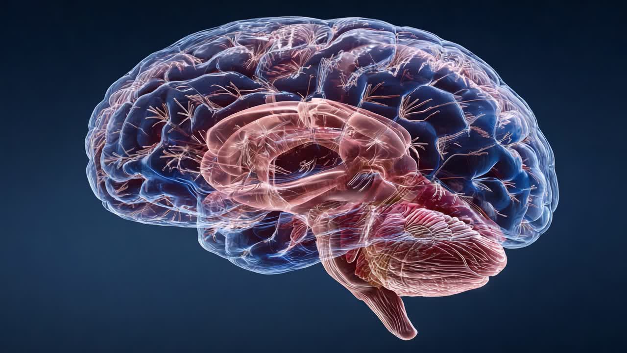 A Detailed Visualization of the Human Brain Structure: An Artistic Representation Highlighting Neural Pathways and Cognitive Regions