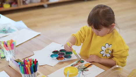 little cute girl water color painting activity at home