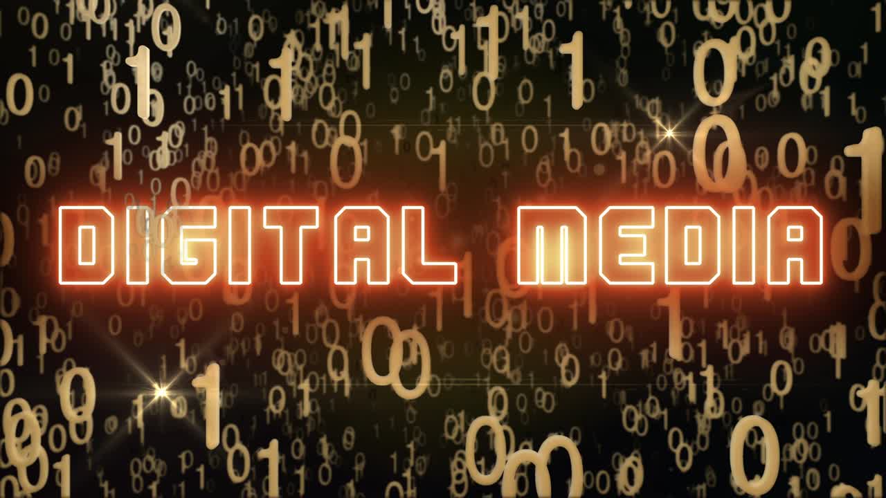 Concetto di media digitali dorati con codice digitale