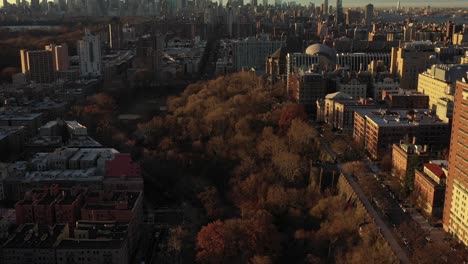 stationary drone shot over morningside park in manhattan, new york city