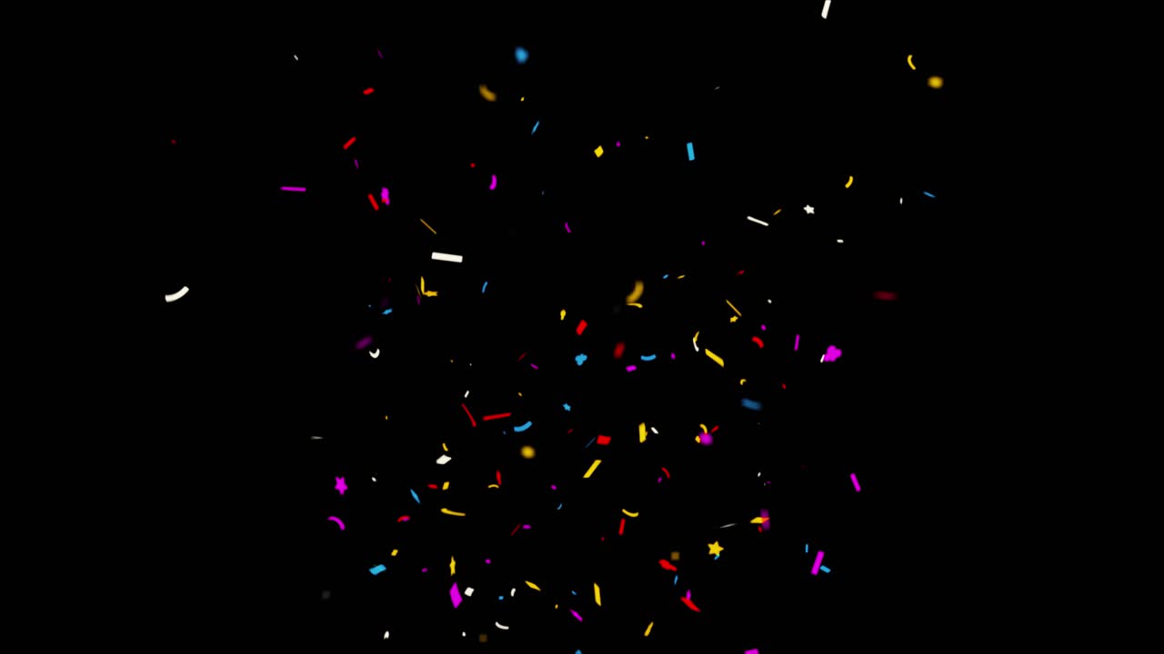 coloridas partículas de confeti aisladas explosiones popper cayendo 4k animación canal alfa mate