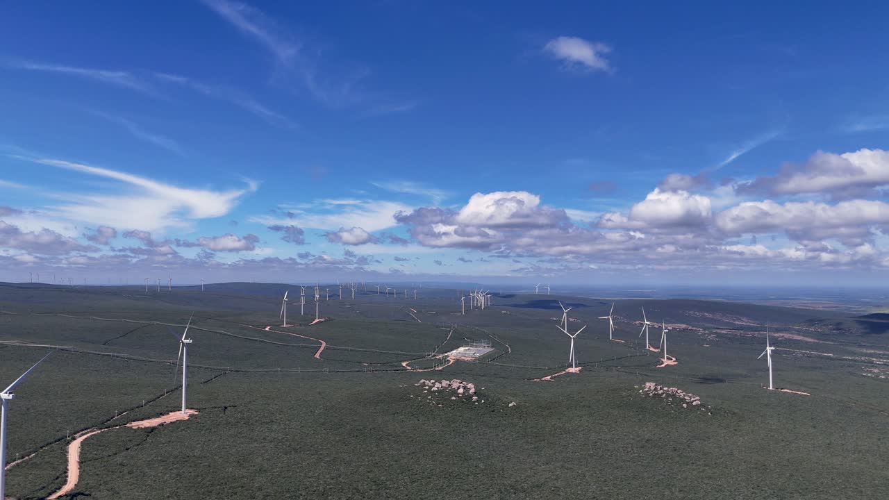 Drone video of wind turbines at the Morro do Chapéu Wind Farm, Brazil