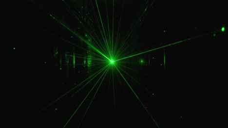 Nightclub-laser-with-green-rays-in-motion-shooting-through-haze