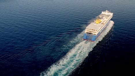 Big-Ship-Sailing-Across-The-Mediterranean-Sea---Aerial-Footage