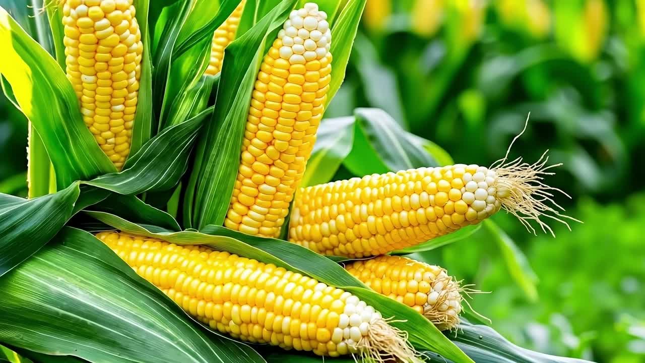 A bunch of corn on the cob in a field