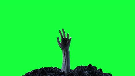 mano de zombi arrastrándose fuera del suelo en una pantalla verde