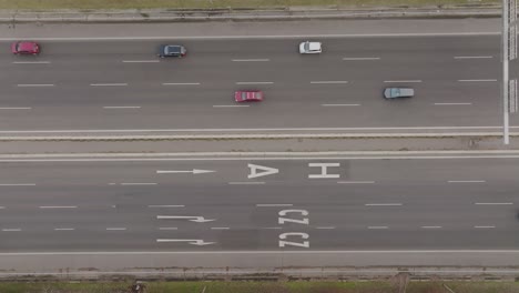 aerial view to the cars driving on highway