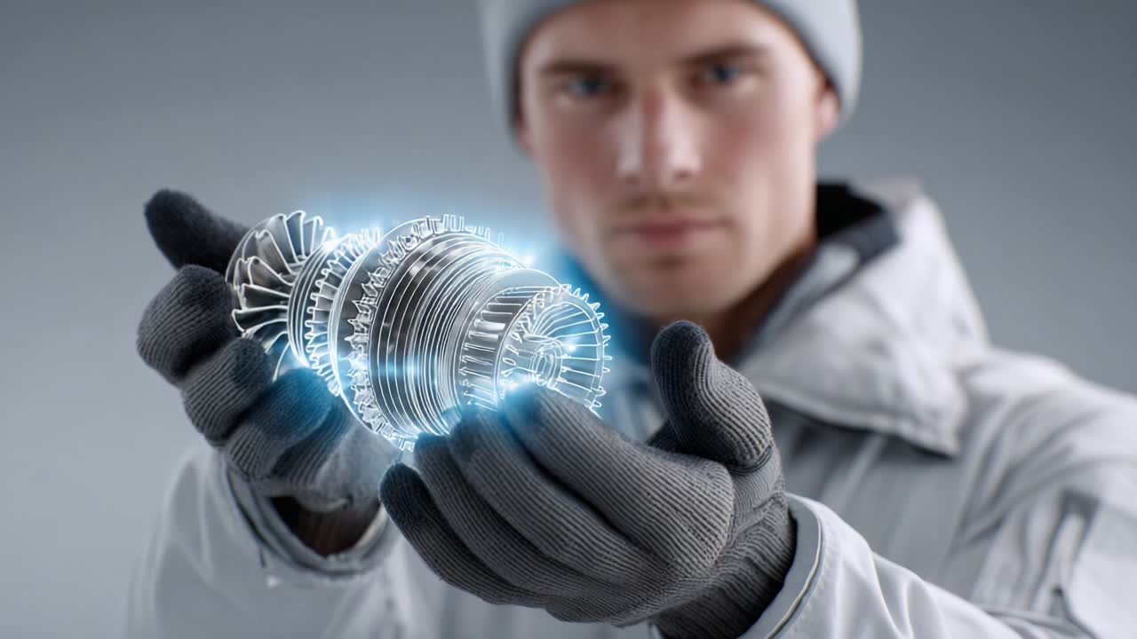 Man holding digital turbine in hands